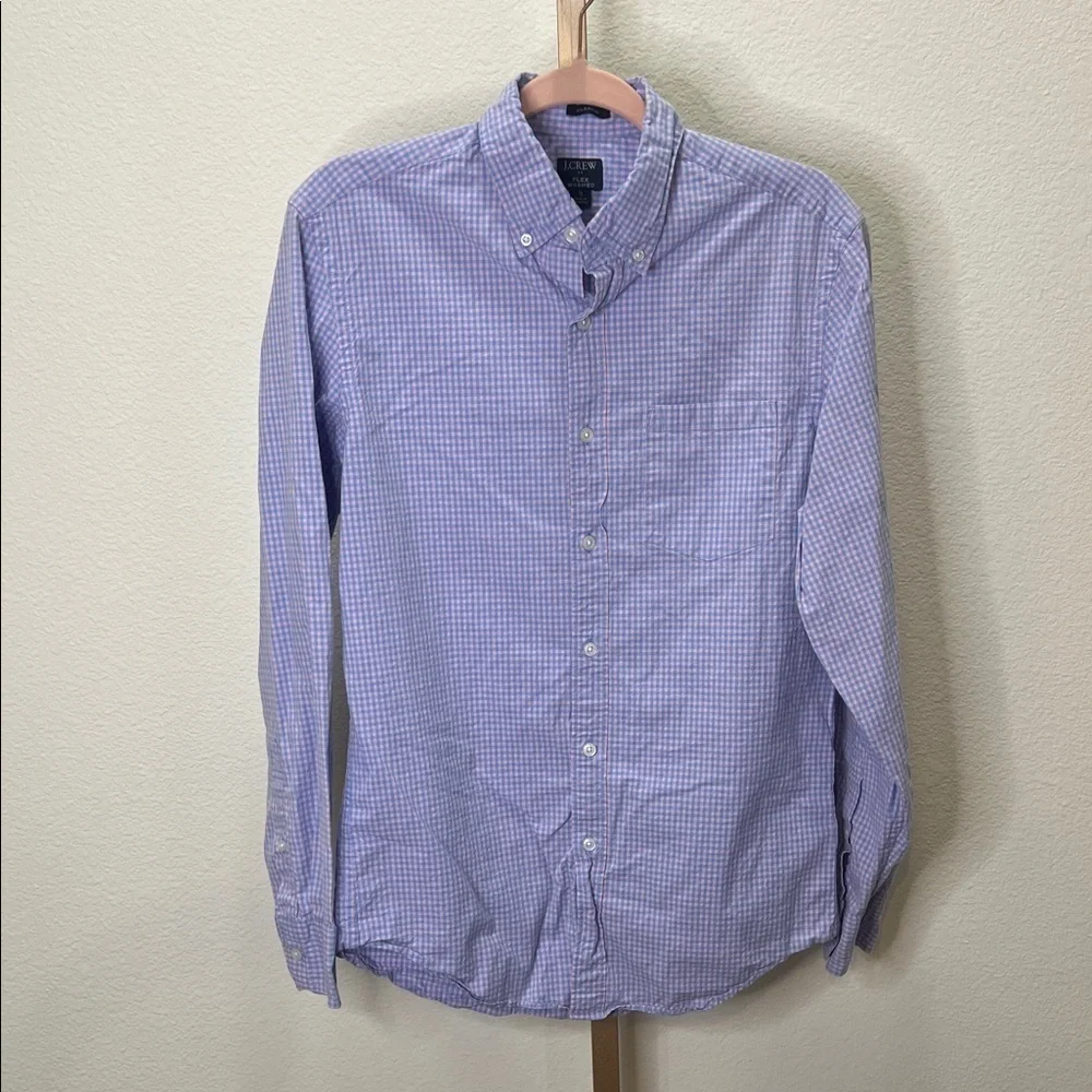 J. Crew long sleeve button down classic fit flex washed pink blue check Small